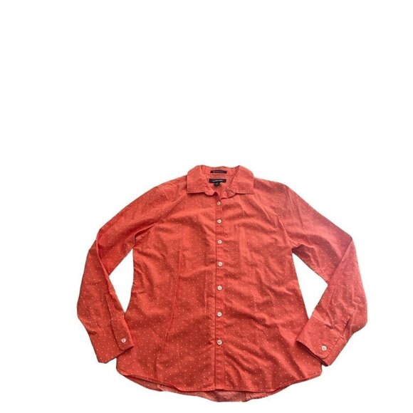 Lands End No Iron Supima Women's Coral Polka Dot Long Sleeve Up Down Shirt 4P - Picture 1 of 7